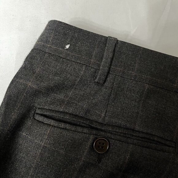 Canali Men's 100% Wool Flat Front Dress Pants Brown Plaid • Italy • 38x30 Flawed - Picture 3 of 15